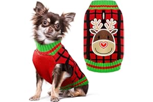 HRTTSY Dog Christmas Jumper with Harness Hole Red Plaid Elk Dog Outfits Sweater for Small Medium Large Dogs Cats Warm Fall Winter Puppy Dog Clothes Vest Pet Holiday New Year Costume Gift, XX-Large