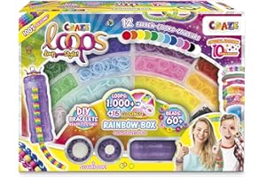 CRAZE loops Rainbow Box - Rainbow Loom Bands Set with 1000 Rubber Bands for Crafts - Make Your Own Necklaces, Rings and Bracelets