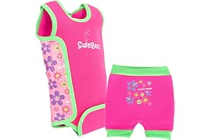 Swimbest Swimsuit & Nappy Set - Neoprene Wrap Around Baby Swimming Costume with a Free Swim Nappy- Power of Flowers, 0-6 mths/3-6m (4-6kgs)