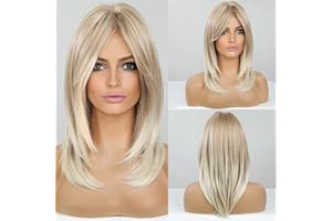 HAIRCUBE Light Blonde Wigs for Women, Synthetic Hair Shoulder-Length Wig with Fringe