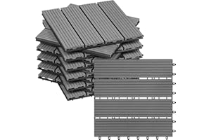 WOLTU Terrassenfliesen für Außen Terrasse Balkon, WPC Fliesen in Holzoptik mit Klicksystem, Hellgrau(11 Stück /1 m²)