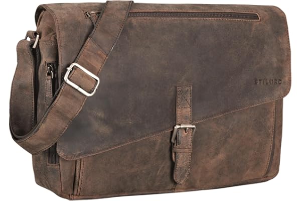 STILORD Merlin Sacoche d'Ordinateur en Cuir XL pour Homme et Femme Vintage Sac Bandoulière Serviette Étudiant Enseignant Sac à l'Épaule Couleur:Cognac Marron