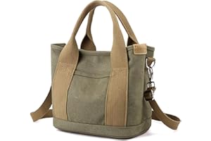 zhongningyifeng Handbag for Women Small Multi-Pockets, Canvas Mini Tote Shoulder Bags with Zipper, Satchel Hobo Bag for School Travel Work Daily Use