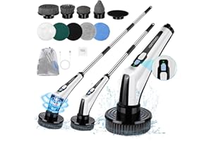‎HOMTRONICS Electric Cleaning Brush, Homtronics Cleaning Brush Electric with Intelligent Digital Display, 10 Interchangeable Brush Heads, Wireless Scrubber with Adjustable Handle for Bathroom, Kitchen, Car