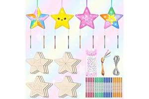 NOURDOM 12Stück Stern Windspiel Bastelset Kinder, Holz Klangspiele Bastelsets Stern Basteln Kinder Bastelhandwerk zum Bemalen Holzbastelsets für Mädchen Junge Kindergeburtstag