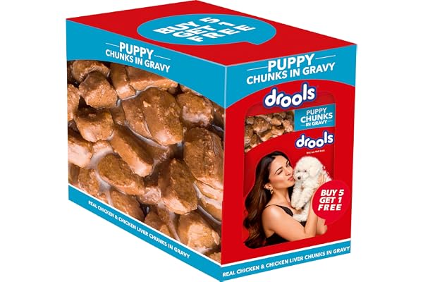 Drools Puppy Wet Dog Food Real Chicken and Chicken Liver Chunks Gravy 0.9 Kg (6 X 150g) Pack of 6