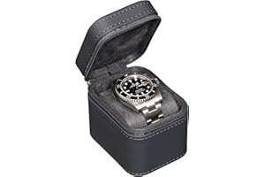 ROTHWELL Single Watch Travel Case | Compact PU Leather Protective Box with Microsuede Interior | Fits Watches & Smartwatches Up to 55mm (Carbon)