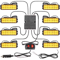 Gyrophare LED ROUTEKING 4x8 Ambre - Feux Stroboscopiques Urgence 12V/24V, étanche IP65, 14 Modes