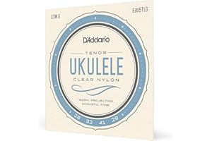 Cuerdas de ukelele tenor D'Addario, nylon transparente, EJ65TLG, sol bajo, juego de 4 cuerdas, paquete de 1