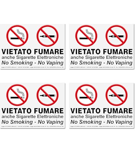 ADESIVO VIETATO FUMARE E USARE SIGARETTE ELETTRONICHE (20 x 30 cm) :  Amazon.it: Fai da te