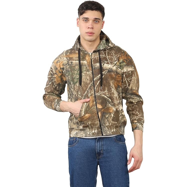 Jcoocj Men's Camo Hoodie Oversized Maple-Leaf Print Long Sleeve