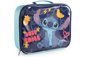 P:OS Stitch Kühltasche Kinder - Mini Kühlbox, isolierte Lunchbag mit Tragegriff - Snacks und Getränke kalt - für unterwegs, Strand, Kindergarten, Schule, kompakt und leicht, Dunkelblau