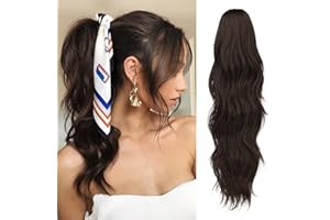 FESHFEN Ondulato Coda Capelli Extension Pinza, Posticcio Lunga Mossi per Donna, Marrone Scuro 50 cm