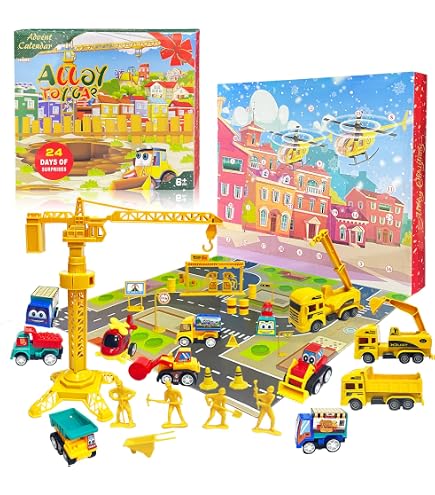 VEEKAY Calendario Avvento 2025 Macchinine - 24 Giorni Di Giocattoli: Auto Da Rally, Camion Costruzione, Elicottero E Mappe - Regalo Natale Per Bambini