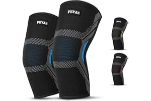 FEVAN Zestaw 2 nakolanników z łąkotką i więzadłem - Pełne ochraniacze na kolana rzepki - Crossfit Nakolanniki - Unisex Neopren Nakolanniki z Silikonem (NIEBIESKI, L)