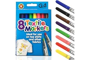 G4GADGET Pack of 8 Quality Colored Fabric Markers T Shirt Pens Fabric Pens Marker Pen Textile Markers 4.8mm Bullet Tips