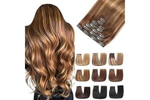 EINbeauty Extension Capelli Veri Clip 7pcs Extension Capelli Veri Lisci Invisibili Remy Umani Human Hair Extension Clip 80g 35cm(14Inch,4/4/27#)