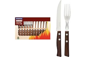 Tramontina Cutlery Set with Steak Knives, 12 Piece Sharp Knife and Fork Set with Wooden Handles, ‎Camping, Kitchen, Rustic, 22299002