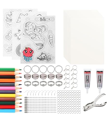 Mooshy 218-teiliges Schrumpffolie Set – Inkl. A4 Folien, Schlüsselanhänger, Ösen & Werkzeug – DIY Bastelset Für Kinder