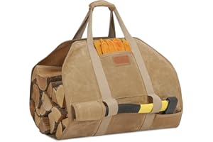 TwentyNext Firewood Log Carrier Waxed Canvas Tote Bag with Handles, Heavy Duty Firewood Holder Fireplace Wood Stove Accessories for Camping,BBQ Indoor & Outdoor