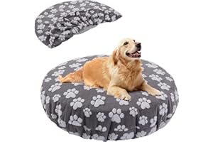 BALAPET Washable Dog Bed Covers Replacement Cover Round Waterproof Soft Pet Bed Cover with Lovely Dog Paw Print and Double Sided Usable Design, Cover Only (Dark Grey, 45"x45"