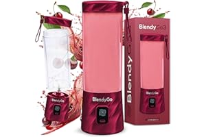 ‎BLENDYGO Blender bezprzewodowy BlendyGo 3® przenośny mini blender do smoothie i koktajli, USB, mikser, kruszy lód i mrożone owoce, technologia PulseMotion & BlendPro, 550 ml (Cherry Metallic)