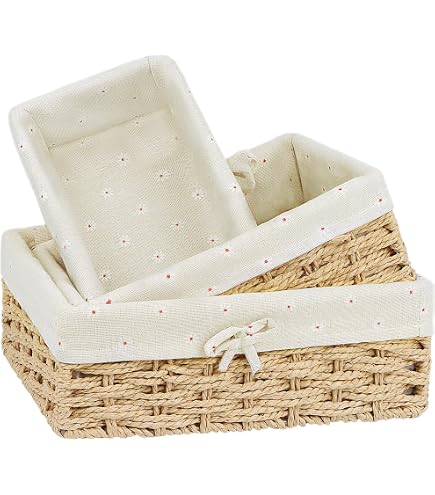Paniers De Rangement Bohème KiKiHong - Lot De 3 Corbeilles Tissées En Corde Papier Pour Salon, Chambre Ou Salle De Bain