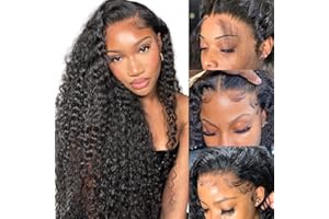 EOOL Perruque Bresilienne Cheveux Humain Deep Wave 200% Densité 13X4 Perruque Femme Naturelle Bouclée sans colle Water Wave HD Lace Front Glueless Wig Human Hair For Women Couleur Naturelle 22 Pouces