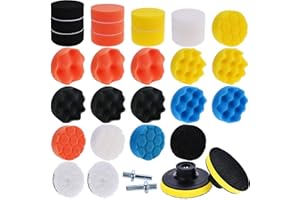 Faburo 31pcs Polishing Pads Sponge Wool Polishing Waxing Buffing Pads Kit for Auto Car Polishers, 27pcs Polishing Pads with 2pcs M10 Drill Adapters for Car Polishing, Sanding, Waxing