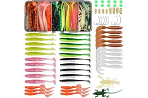 Funzhan Soft Baits Kits Fishing Paddle Tail Swimbaits Curly Grub Lures Texas Rig Jig Heads Proven Colors Natural Oils Portable Box for Bass Freshwater Saltwater Crappie Trout