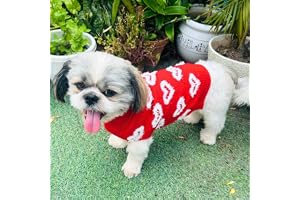 Lulala Turtleneck Dog Sweater - Winter Dog Clothes for Small Dogs, Pet Pullover Jumper with Leash Hole (Red-14 Inch)