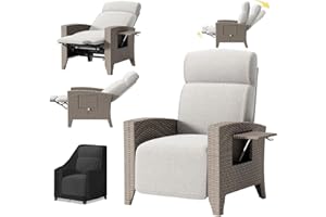 YOIZO Sillon Relax Reclinable de Ratán, Sillones Jardin Exterior Tumbona Jardin, Tumbonas Jardin Exterior con Funda, Sun Lounger con Respaldo Regulable, para Interior Terraza y Patio (A-Izquierda)