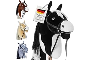 Hoofly® Hobby Horse Pferde – Großes Steckenpferd für Kinder A3 mit Trense & 40 cm Schraubstab | Realistisches & weiches Stockpferd Schwarz (Schecke) | Hobby Horsing Pferd in 4 liebevollen Farben