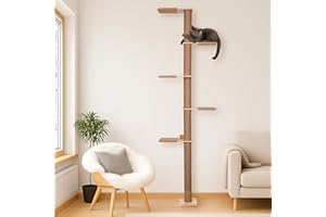 PET VIOLET Wandmontierter XXL Kratzbaum 206 cm hoch, 5 Ebenen Katzenbaum deckenhoch aus Massivholz & Sisal I Platzsparend Klettern, Kratzen, Spielen mit Katzenkratzbaum in groß