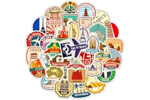 KADERAS Zestaw naklejek podróżnych, 50 sztuk, winylowe naklejki w stylu vintage, retro, na walizkę, laptop, kask, motocykl, deskorolkę, samochód, rower, komputer (podróż)