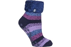 HEAT HOLDERS Ladies Lounge Feather Turn Over Cuff Socks with Grips Pack of 1