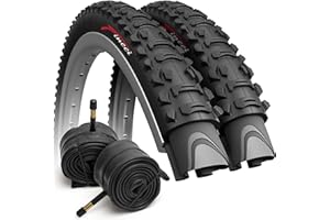 Fincci Set Pneus VTT 26 x 1,95 Pouces avec 2X Chambre à Air 26 Pouces Schrader - Pair Foldable Tire Velo 50-559 pour Montagne, Hybrid Vélo, Electrique Bicyclette - Un Paquet de 2
