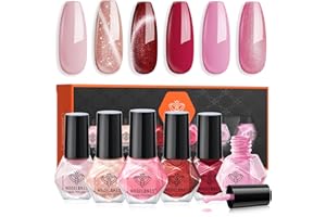 MODELONES Vernis à Ongles, 6 PCS Brillant Séchage Rapide Vernis à Ongles Lot Rose Rouge Cat Eye Pailleté, à Base D'eau Vernis Lot, DIY Nail Art Manucure, Cadeau pour Les Femmes