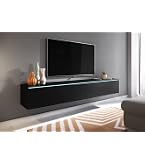 Supporto TV Lucido 180x38,5x45 Cm Con LED, 2 Cassetti E 2 Ante, Bianco E Nero, Porta Fino A 80 Pollici
