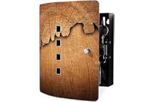‎BANJADO banjado® Design Schlüsselkasten aus Edelstahl mit Motiv Holz für 10 Schlüssel - Schlüsselschrank zur Schlüssel Aufbewahrung 24 x 21,5 x 7cm groß mit praktischem Magnetverschluss