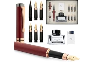 ‎WORDSWORTH & BLACK Wordsworth & Black Kalligraphie-Füller Geschenkset, inklusive Tintenflasche, 6 Tintenpatronen, Tintenkonverter, 6 Ersatzfedern, luxuriöses Bambus-Design, Journaling, Schreibfüller [Violetter Holzton]