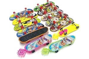 LSYYSL 13 pz Finger Skateboard Kids Toys, Mini Fingertip Skateboard Creative Sports Game Supplies, 10pcs Finger Skateboard in lega, 3pcs Plastic Sticker Skateboard for Kids Gifts (Random Pattern)