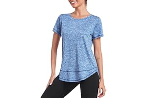 Deaviya Sport T-Shirt Damen, Kurzarmshirt Frauen, Workout Tops Rundhalsausschnitt Athletisch Lässig Laufen Yoga Fitness T-Shirts Locker Seite Split Tee