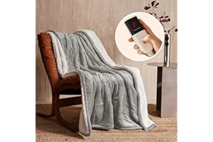 JET'S HOME Couverture Chauffante Électrique 1 Personne 130x180cm - Plaid Chauffant 6 Réglages de Température Fermeture Automatique Réglable, Protection Contre la Surchauffe Lavable en Machine (Gris)
