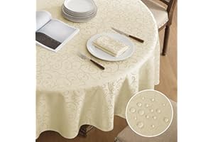 Romanstile Świąteczny obrus okrągły 160 cm beżowy odporny na plamy żakard wodoodporny elegancki obrus na imprezę na zewnątrz urodziny hotel, restauracja, bar, kawiarnia, piwo, Nowy Rok, 4-6 miejsc