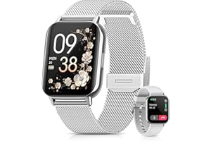 AIMIUVEI Smartwatch Donna, Orologio Smartwatch con Chiamate e Whatsapp, 120+ modalità Sportive, 24H Frequenza Cardiaca SpO2, Sonno Fisiologia Femminile IP68 Notifiche Calorie per Android iOS Argento