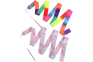 ABEILLO 2 nastri per danza ritmica, 200 cm, per ginnastica, bacchetta per ballerina, per bambini, per danza artistica, spettacoli di carnevale e circo, bacchetta per twirling