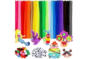 UNIANE 520 Stück Pfeifenreiniger zum Basteln, 400 Pfeifenputzer Chenilledraht Pfeifenputzer Bunt mit 120 Pfeifenputzer Zubehör Plüschbälle und Augen, Pipe Cleaner Set für DIY Basteln und Dekorationen