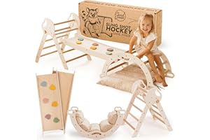 Goodevas Cadre d'escalade 5-en-1 pour Enfants - Échelle en Triangle, Arc d'escalade, Balance Board et Coussin, Cadre d'escalade Montessori, Gym en Bois pour Enfants de 1 à 3 Ans