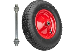 ‎GARRONDA Garronda Ersatzrad Schubkarre 4.80/4.00-8 Schubkarrenrad Ø 390 mm Luftreifen 2PR Reifen bis 210 kg mit Achse Stahlfelge Kugellager für Gartenwagen Hof Baustelle GD-0163, Schwarz-Rot